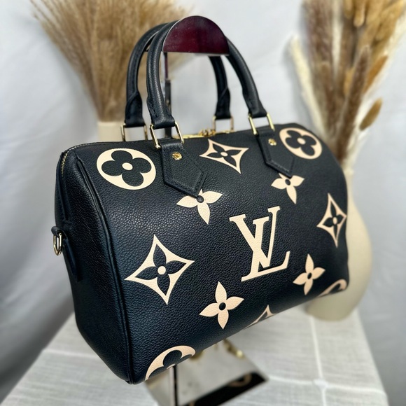 NEW Louis Vuitton Black & Beige Monogram Empreinte Leather Speedy Bandoulière 25 - Picture 3 of 17